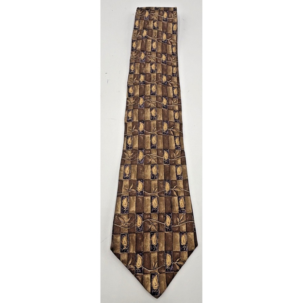 Bill Blass Vintage Silk Geometric Necktie Brown Designer Tie